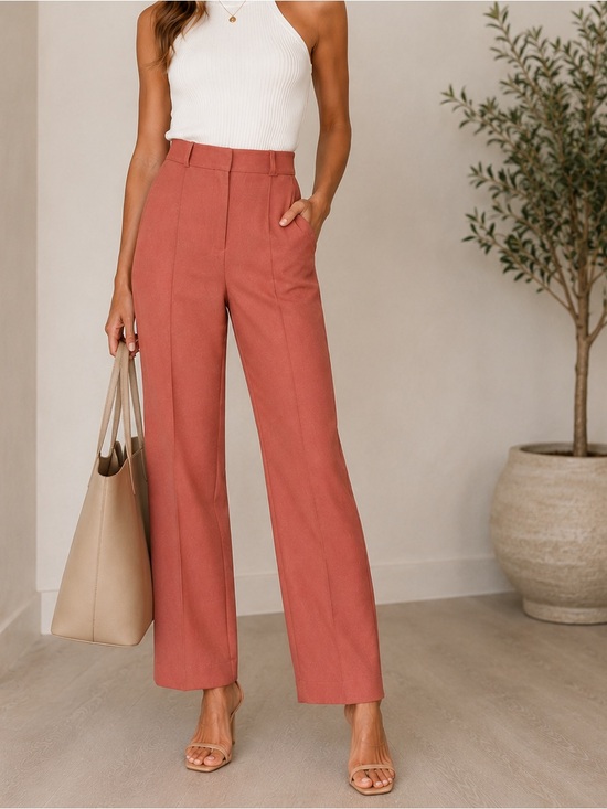 SPANX Pants - Spanx Carefree Crepe Trousers Womens Medium Coral High Rise Drapey Straight Leg